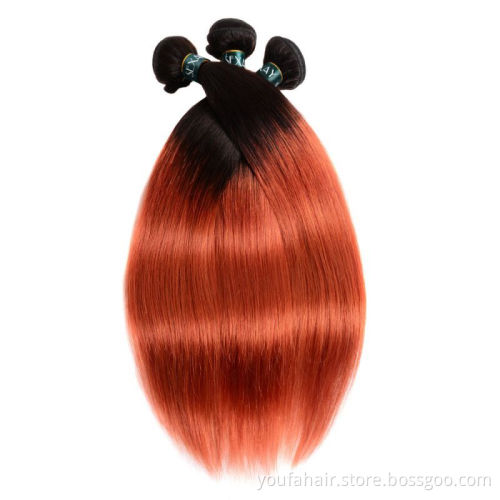 Best 100% Raw Human Hair 1b/350 Ombre Colored Straight Bundle Cambodia Virgin Human Hair Bundles Extension Weaves with Closure